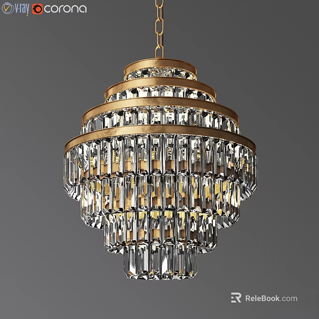 Sparkling Crystal Chandelier With Gold Frame And Elegant Layered Hanging Design 3d model 