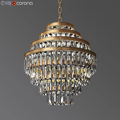 Sparkling Crystal Chandelier With Gold Frame And Elegant Layered Hanging Design 3d model