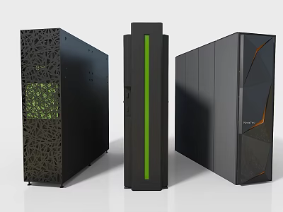 Modern Black Office Appliances With Various Designs Geometric Patterns Green Stripe And Hollow Out Details 3d model