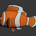 Cute Orange And White Striped Clownfish With Big Eyes 3D Model Shiny Reflection
