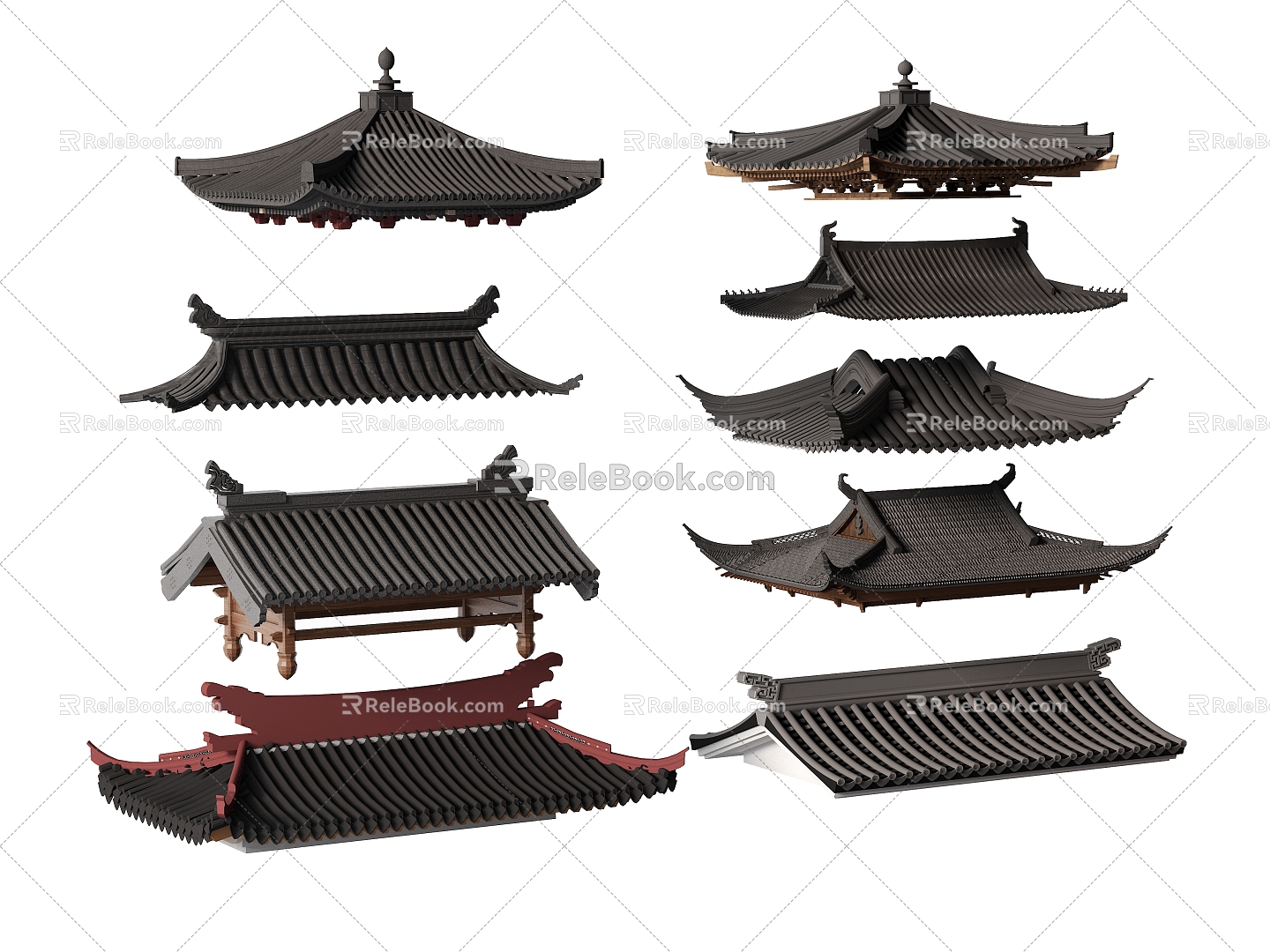 New Chinese Eaves Roof Flying Ridge Cornice Line Tiles Eaves Ridge Building Components 3d model