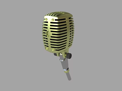 Golden Vintage Microphone With Classic Design Metallic Mesh Grille And Adjustable Stand 3d model