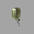Golden Vintage Microphone With Classic Design Metallic Mesh Grille And Adjustable Stand