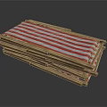 Stacked Wooden Bench With Red White Striped Cushion For Outdoor Seating