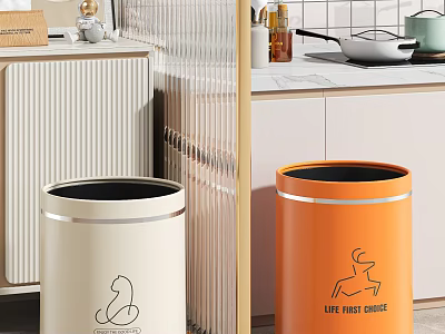 Modern Chest of Drawers in White and Orange with Cat and Running Figure Logos 3d model