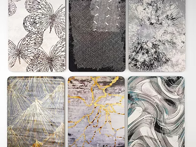 Decorative Square Rugs Featuring Various Patterns Like Butterfly Abstract and Marble Textures 3d model