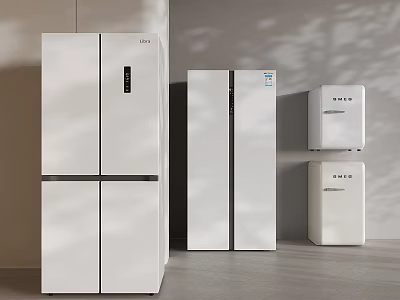 White Different Types of Refrigerators and Freezers Showcased in Contemporary Setting 3d model