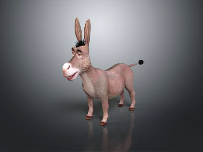 Cartoon Character Donkey With Big Ears Open Mouth Standing On Gray Background 3d model