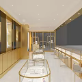 Luxurious Jewelry Store Interior With Golden Display Cases And Modern Lighting