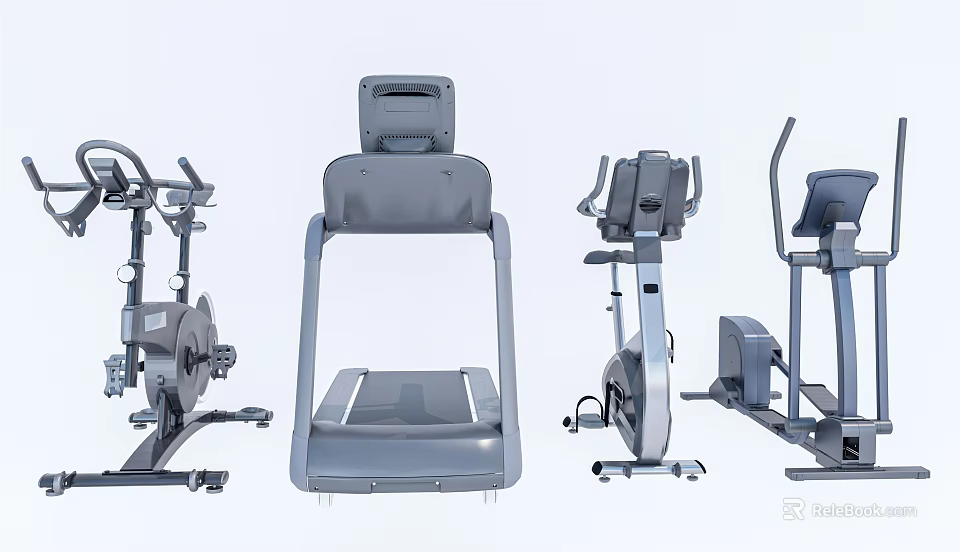 Various Fitness Equipment For Home Gym Including Treadmill Elliptical And Bike 3d model 