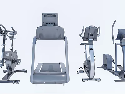 Various Fitness Equipment For Home Gym Including Treadmill Elliptical And Bike 3d model