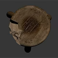 Rustic Wooden Stool With Round Seat Natural Texture And Four Legs