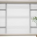 White Window Blinds Closed On Large Window With Indoor Plant In Modern Interior