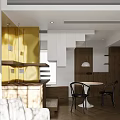 Open Plan Modern Living And Dining Space With Wood Furniture And Elegant Golden Decor Details