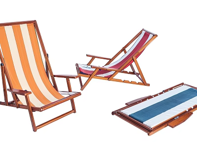 Folding Wooden Lounge Chair With Striped Fabric For Outdoor Use In Three Colors 3d model