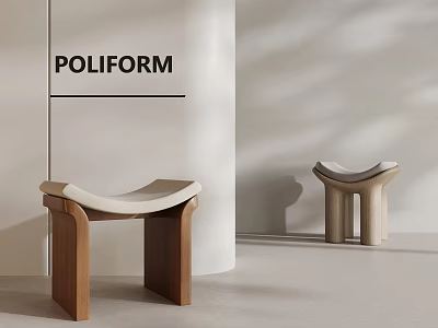 Poliform Modern Wooden Stools With Curved Upholstered Seat And Minimalist Design 3d model