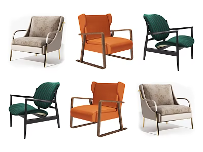Stylish Single Sofas In Various Colors And Modern Designs With Metal Wooden Frames 3d model