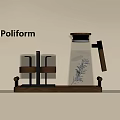 Poliform Modern Transparent Glass Cups With Metal Frame On Wooden Tray