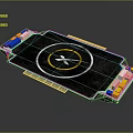 Helicopter Landing Platform With Black Surface Yellow White Circular Marking And Blue Yellow Edges