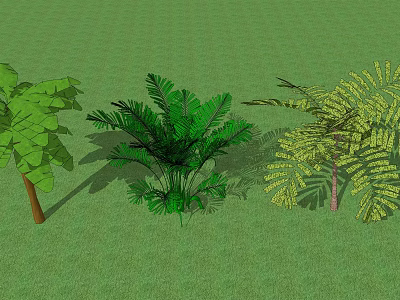 Diverse Types of Trees With Various Green Leaves on Grass Background 3d model