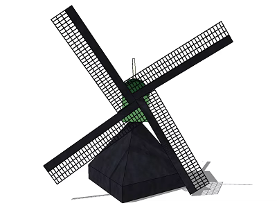 Windmill Architectural Components Featuring Crossed Blades And Conical Base Structure 3d model