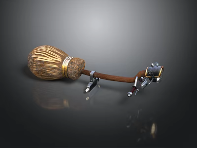 Handmade Decorative Broom With Woven Head Wooden Handle And Metal Brackets 3d model