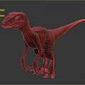 Red Velociraptor 3D Model With Sharp Claws In Standing Pose