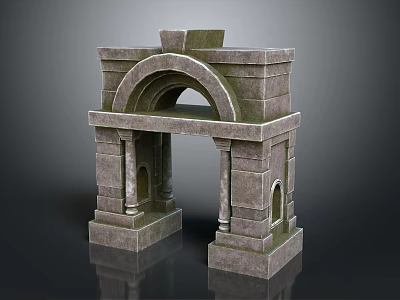Classic Stone Entrance Gate With Arch Structure And Textured Columns Design Details 3d model