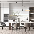 Elegant Modern Kitchen Interior With Round Dining Table Set Grey Chairs And Marble Countertop