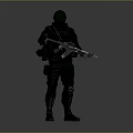 Man In Green And Black Tactical Gear Holding Rifle Against Neutral Gray Background