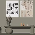 Modern Console Table With Abstract Artwork And Decorative Items In Neutral Tones 3d model