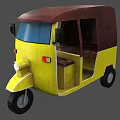 Yellow Auto Rickshaw With Brown Roof And Open Passenger Seats Design
