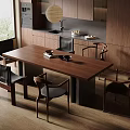 Modern Restaurant Interior With Wooden Dining Table Black Chairs And Pendant Light