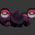 3D Game Character with Pink Hair Purple Hat Red Balls Purple Coat and Pink Boots