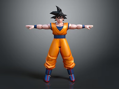 Goku Character in Orange Outfit With Black Hair and Arms Outstretched Standing Pose 3d model