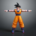 Goku Character in Orange Outfit With Black Hair and Arms Outstretched Standing Pose