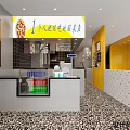 Beijing Style Restaurant Interior With Yellow Walls Order Counter And Patterned Tile Floor