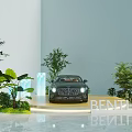 Bentley Car Display In Indoor Setting With Green Plants And Trees Around Circular Platform