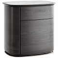 Sleek Dark Grey Wood Grain Nightstand With Curved Edge And Two Spacious Storage Drawers
