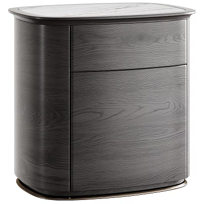 Sleek Dark Grey Wood Grain Nightstand With Curved Edge And Two Spacious Storage Drawers 3d model