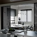 Modern Kitchen Interior With Black Cabinets Marble Countertop Dining Table And Chairs 3d model