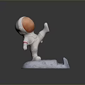 Astronaut Game Character In White Spacesuit With Copper Helmet Lifted Foot On Moon Base