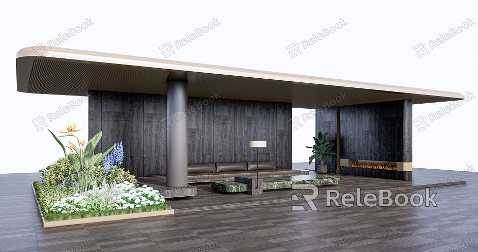 Modern Pavilion Landscape Porch Fireplace model