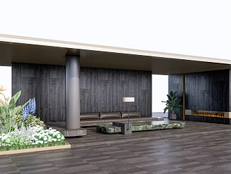 Modern Pavilion Landscape Porch Fireplace 3d model