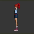 Cartoon Girl With Red Hair Standing In Blue Overalls Arms Outstretched Pink Shoes White Socks