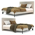 Modern Double Bed Design With Beige Headboard Brown Blanket And Pillows 3d model