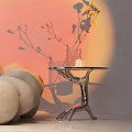 Modern Chrome Side Table With Clear Glass Vase Yellow Flower Branches And Soft Light Shadow Gray Wall