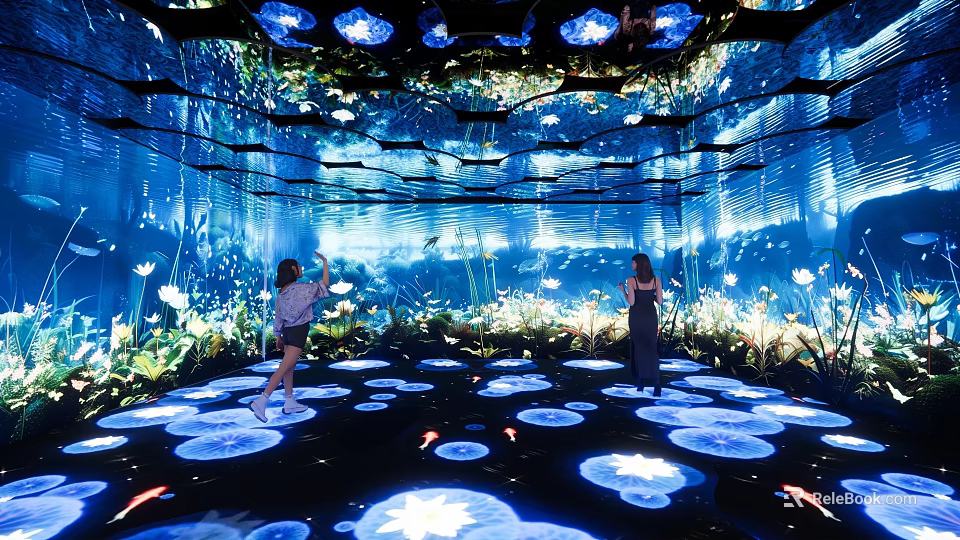 Tech Exhibition Hall With Immersive Interactive Digital Light Projection And Lotus Pond Experience 3d model 
