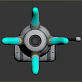 Futuristic Sci Fi Weapon With White Gray Cylindrical Body And Cyan Glowing Mechanical Parts