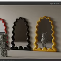 Colorful Wavy Frame Mirrors With Decorative Bear Figurine For Home Decor